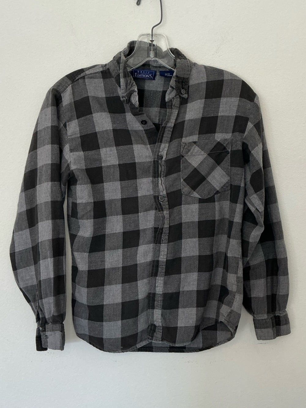 Basic Editions Black and Gray Plaid Button-Down Shirt 10-12 Youth